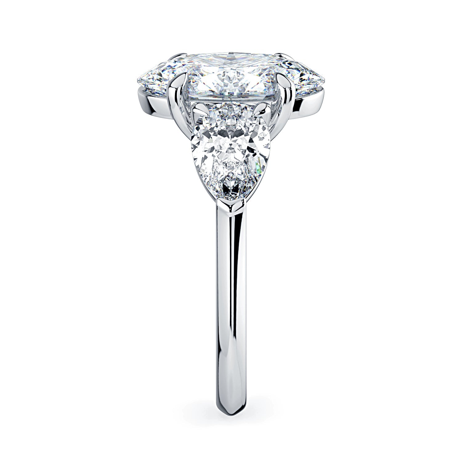 Oval & Pear 3-Stone Diamond Engagement Ring - White