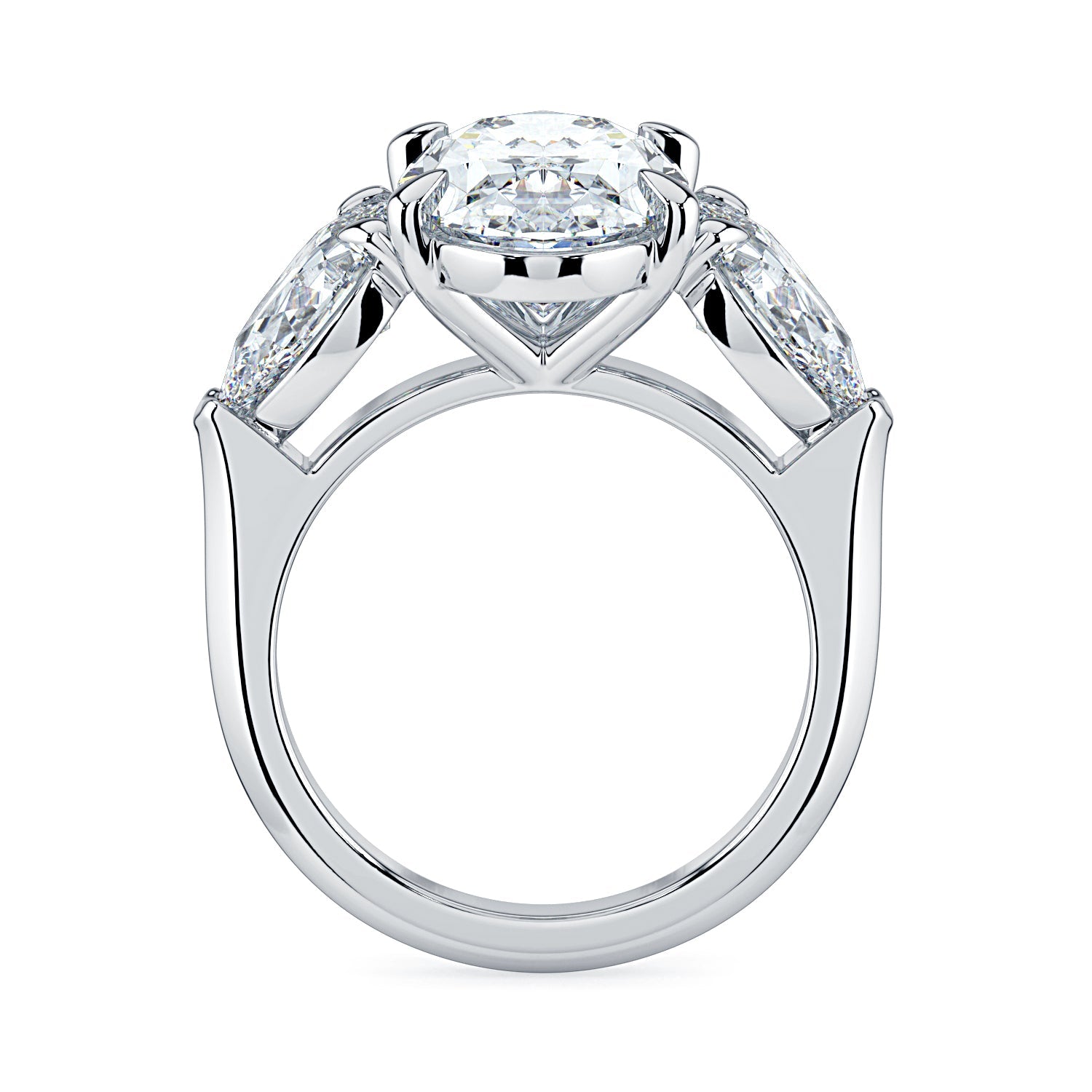 Oval & Pear 3-Stone Diamond Engagement Ring - White