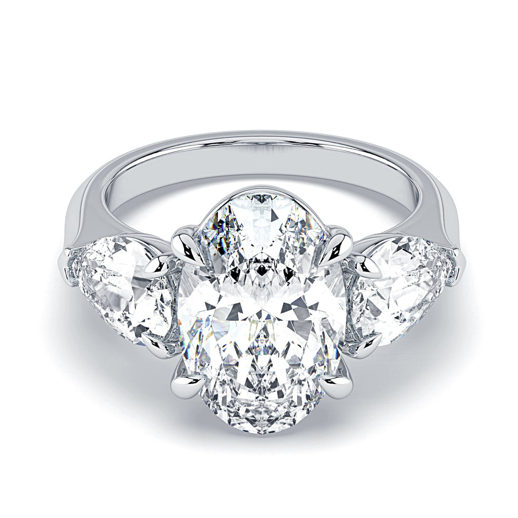 Oval & Pear 3-Stone Diamond Engagement Ring - White