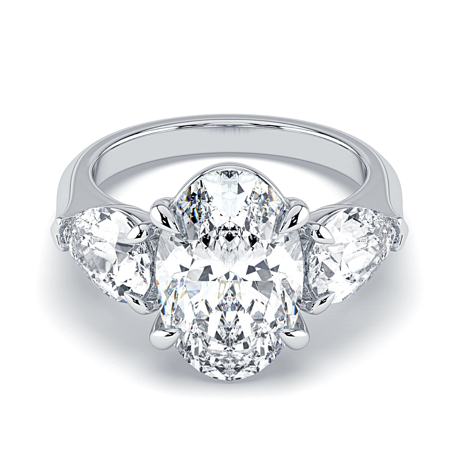 Oval & Pear 3-Stone Diamond Engagement Ring - White