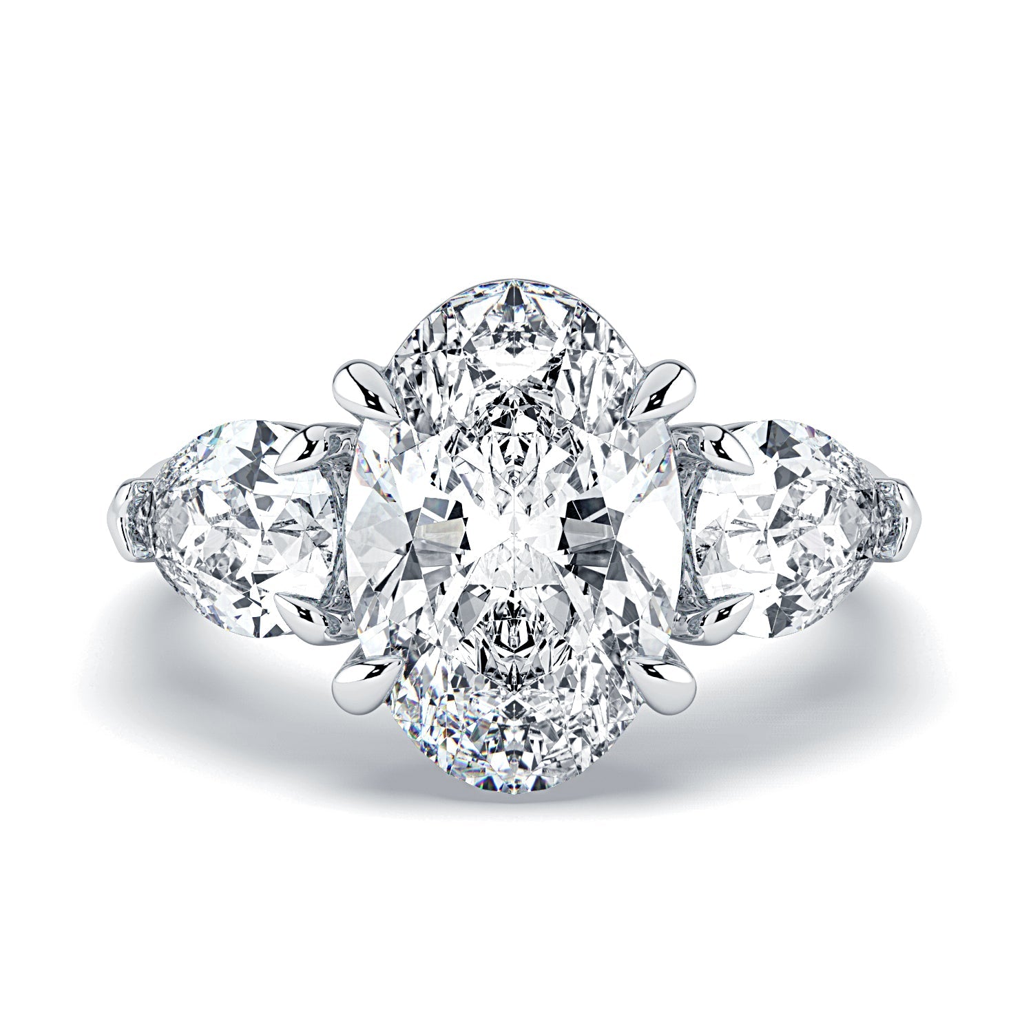 Oval & Pear 3-Stone Diamond Engagement Ring - White