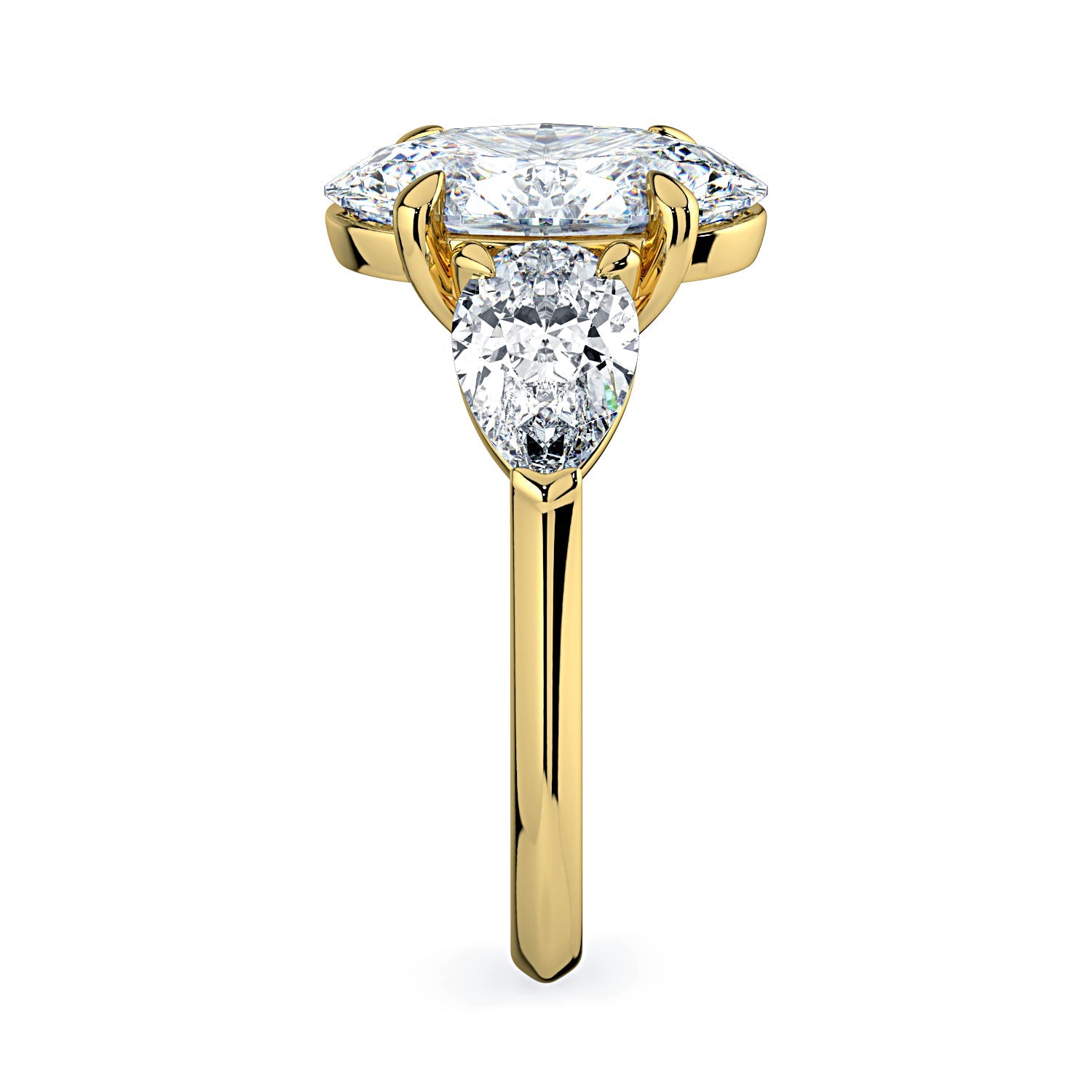 Oval & Pear 3-Stone Diamond Engagement Ring - Yellow