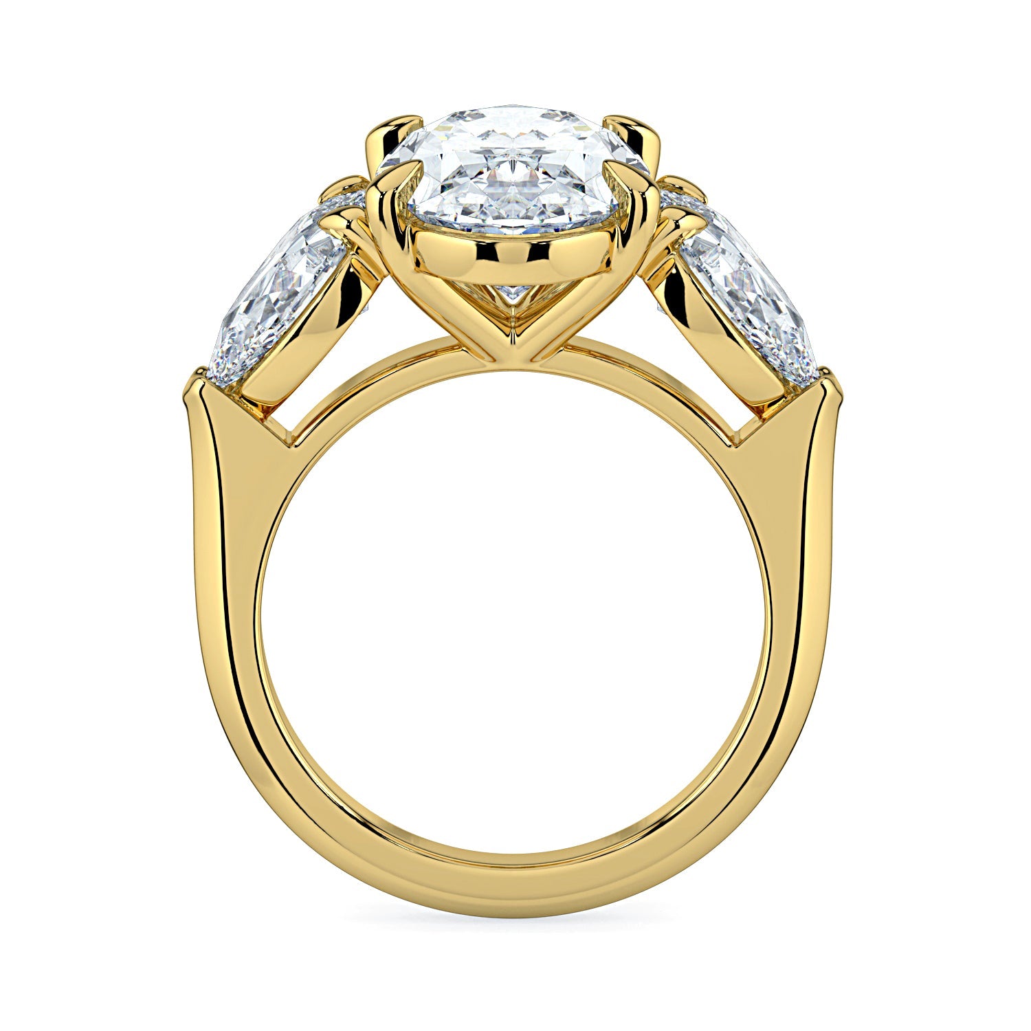 Oval & Pear 3-Stone Diamond Engagement Ring - Yellow