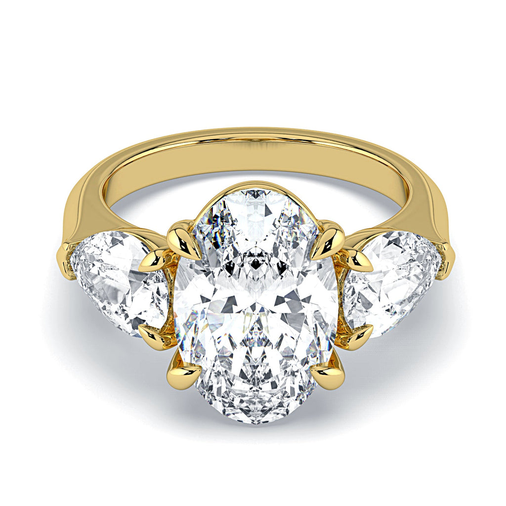 Oval & Pear 3-Stone Diamond Engagement Ring - Yellow
