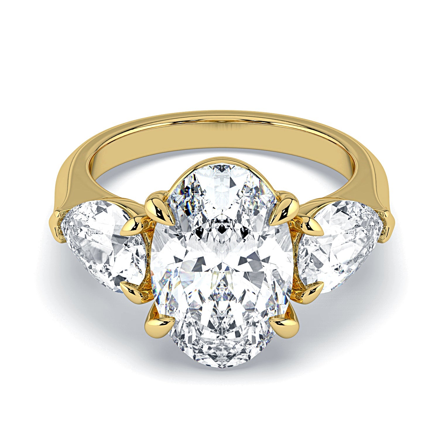 Oval & Pear 3-Stone Diamond Engagement Ring - Yellow