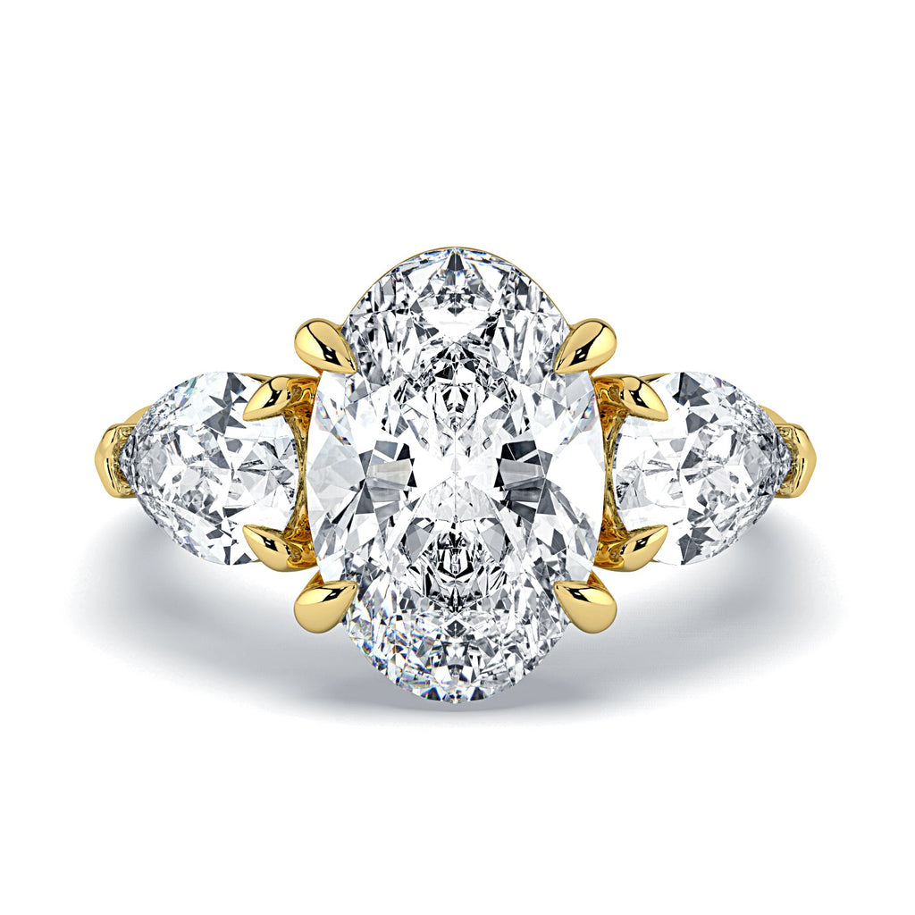 Oval & Pear 3-Stone Diamond Engagement Ring - Yellow