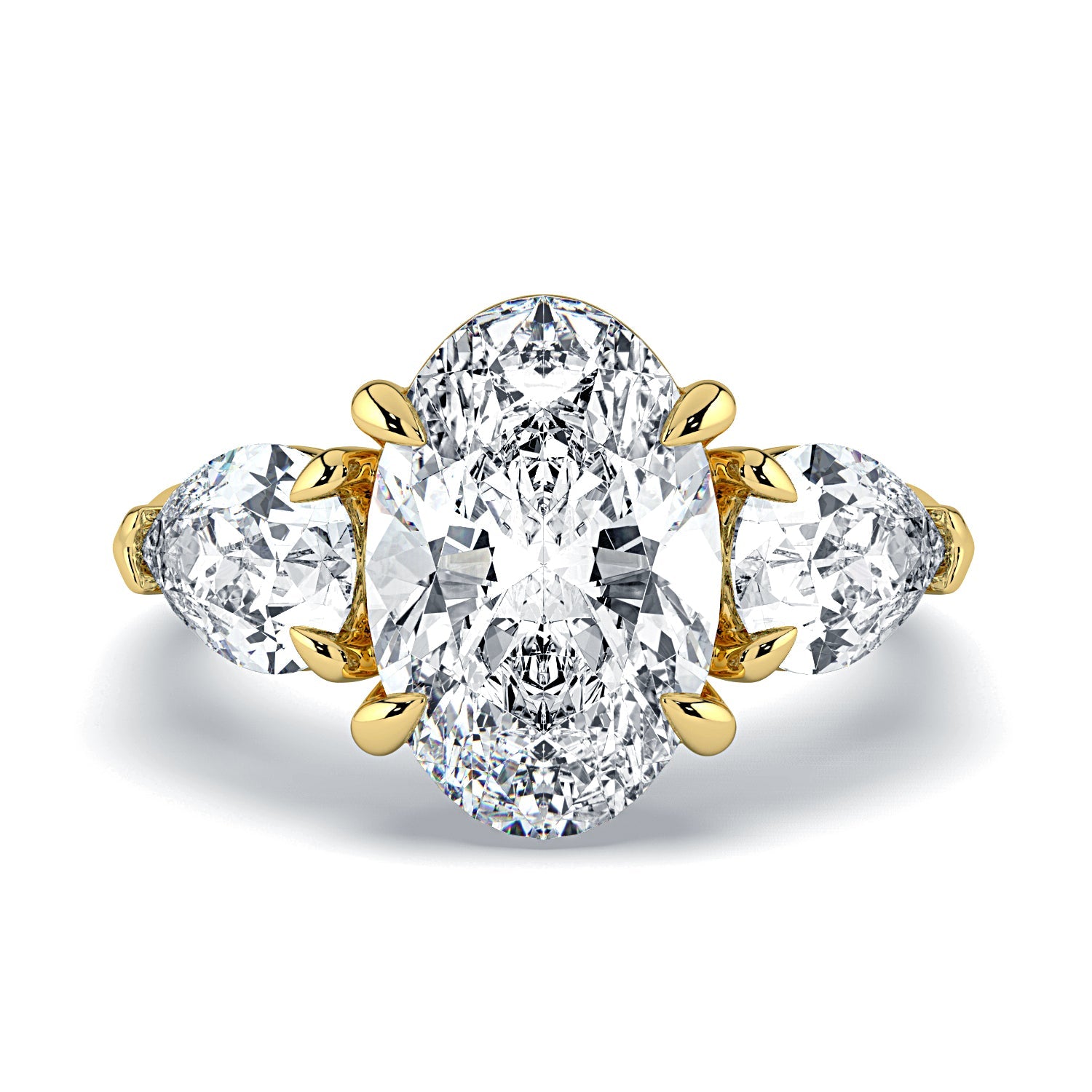 Oval & Pear 3-Stone Diamond Engagement Ring - Yellow