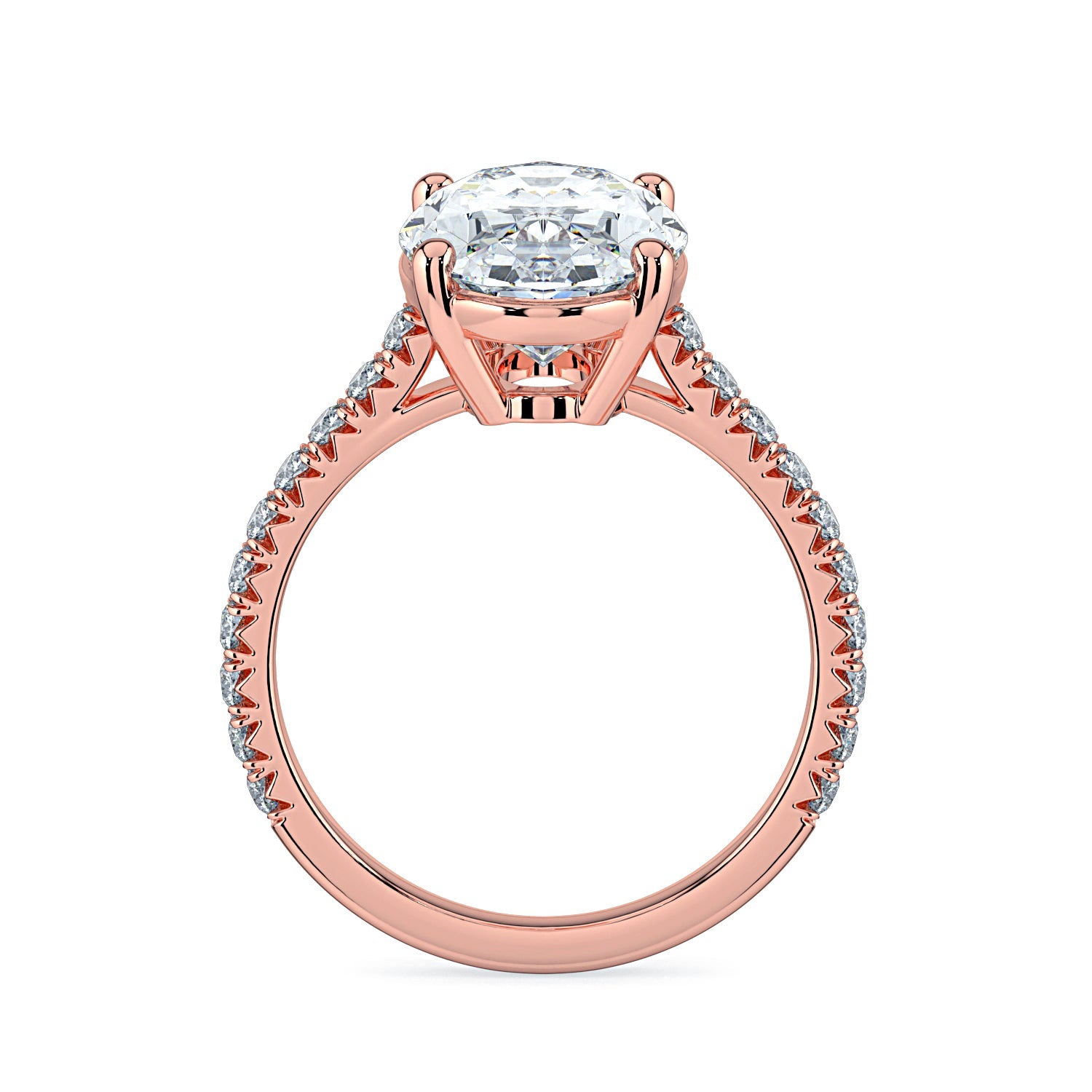 Oval Solitaire Pavé Diamond Engagement Ring - Rose