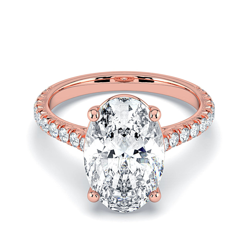 Oval Solitaire Pavé Diamond Engagement Ring - Rose