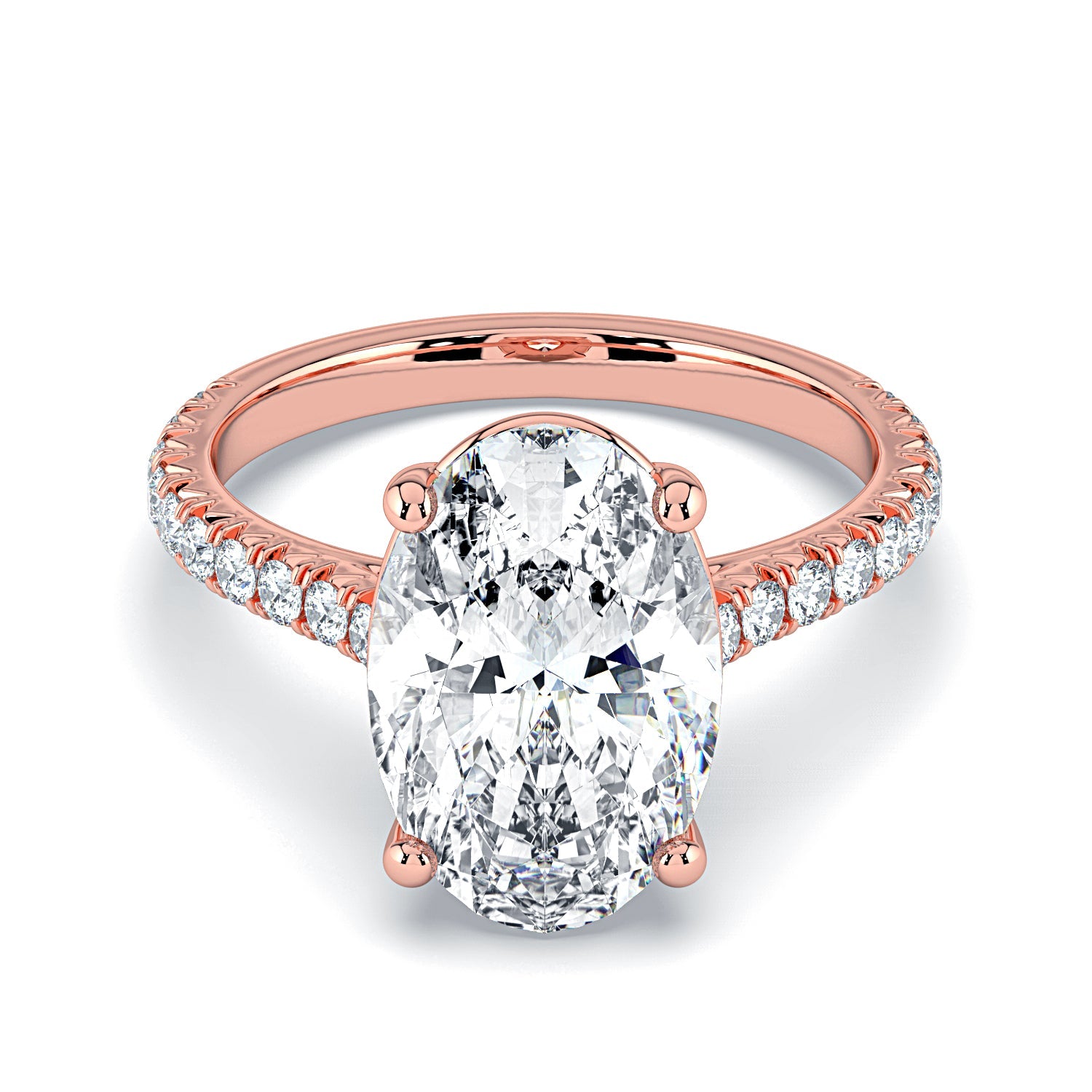 Oval Solitaire Pavé Diamond Engagement Ring - Rose