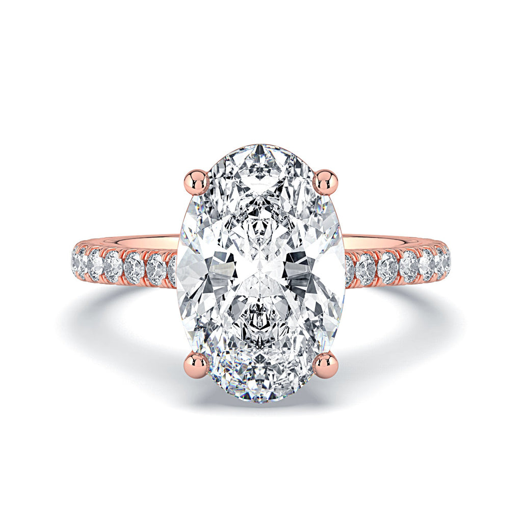 Oval Solitaire Pavé Diamond Engagement Ring - Rose