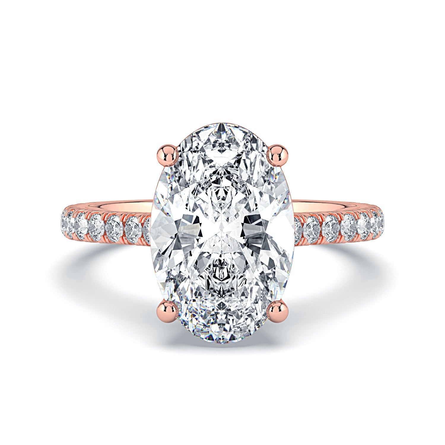 Oval Solitaire Pavé Diamond Engagement Ring - Rose