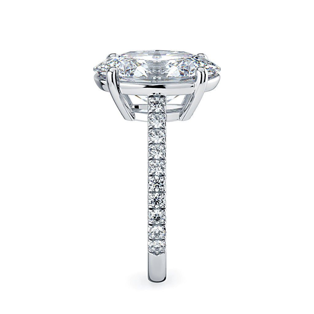 Oval Solitaire Pavé Diamond Engagement Ring - White