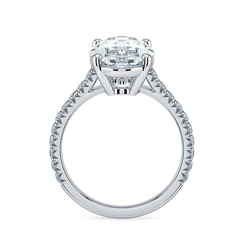Oval Solitaire Pavé Diamond Engagement Ring - White