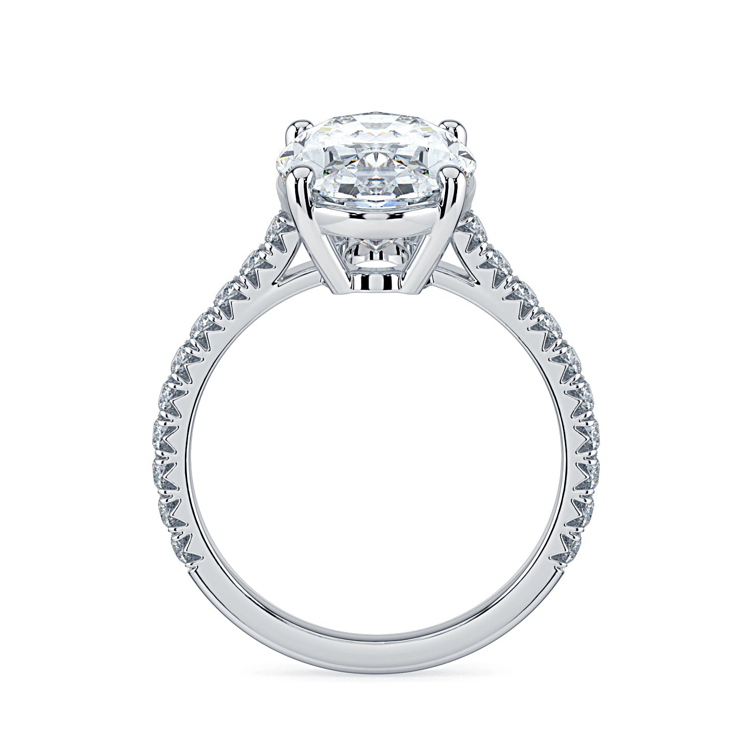 Oval Solitaire Pavé Diamond Engagement Ring - White