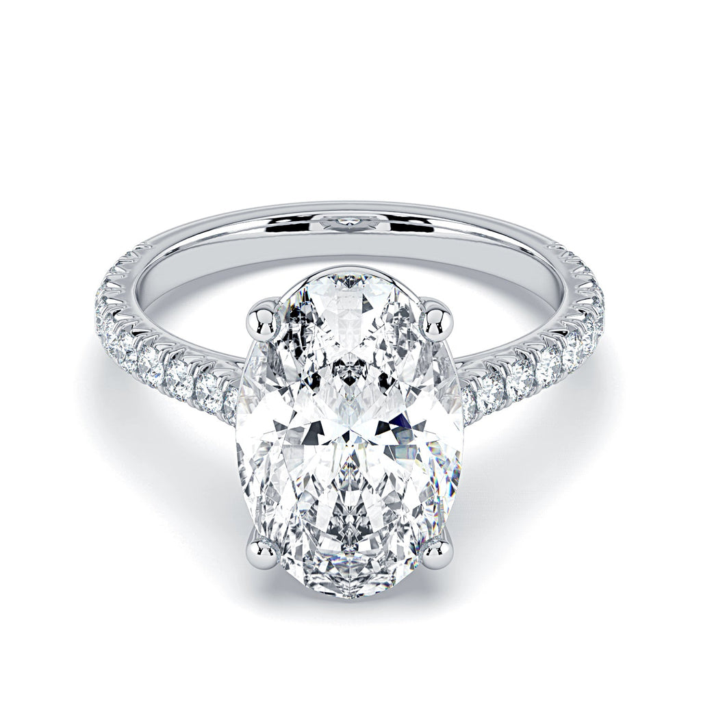 Oval Solitaire Pavé Diamond Engagement Ring - White