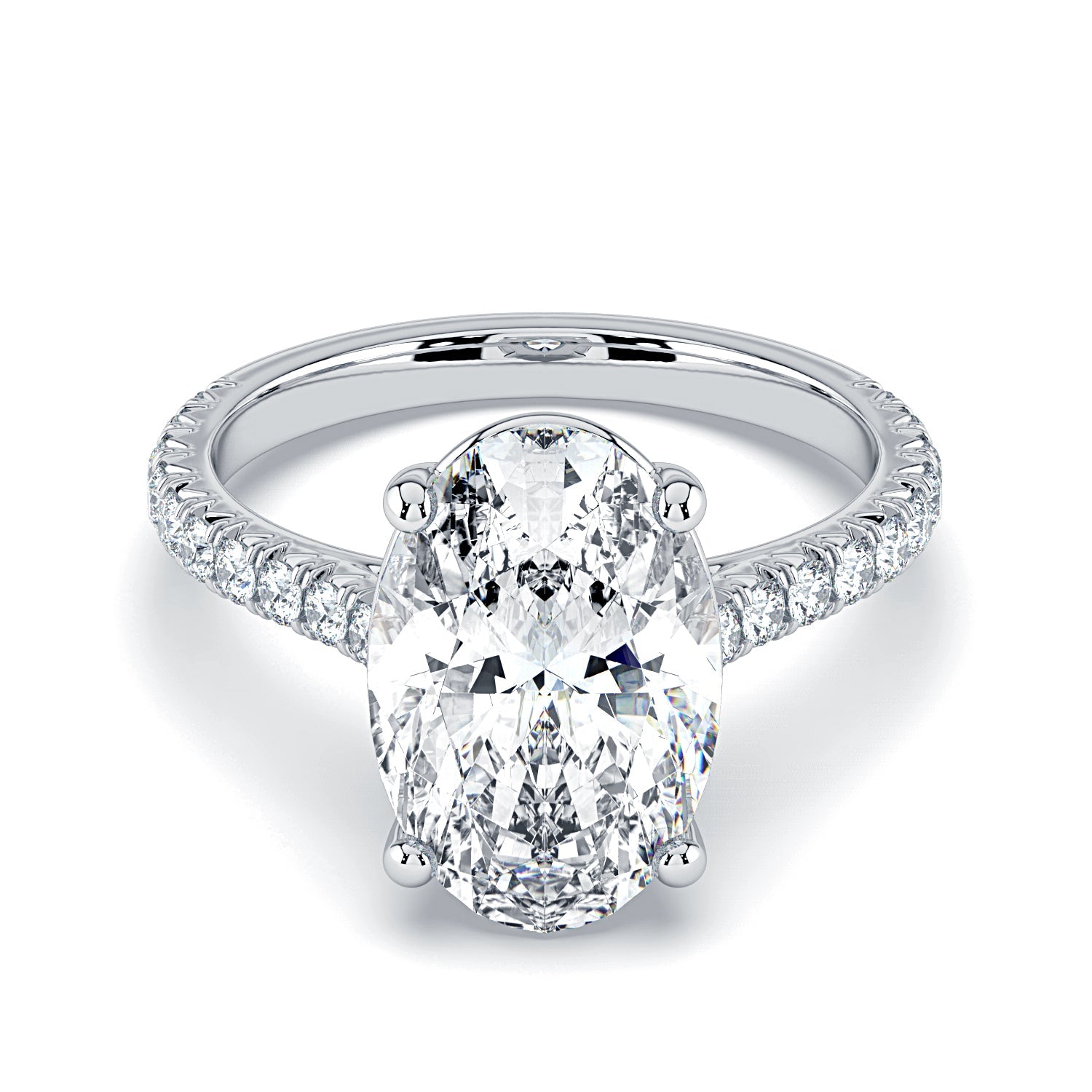 Oval Solitaire Pavé Diamond Engagement Ring - White