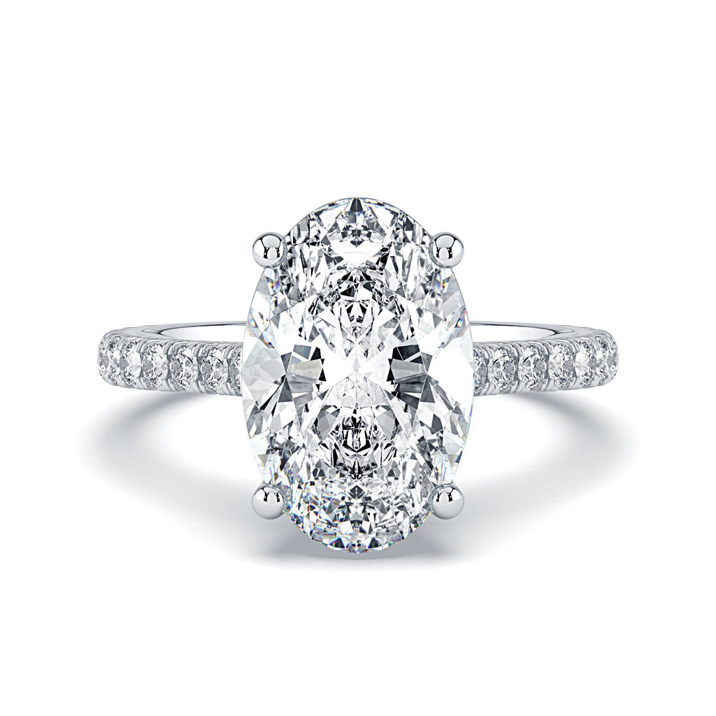 Oval Solitaire Pavé Diamond Engagement Ring - White