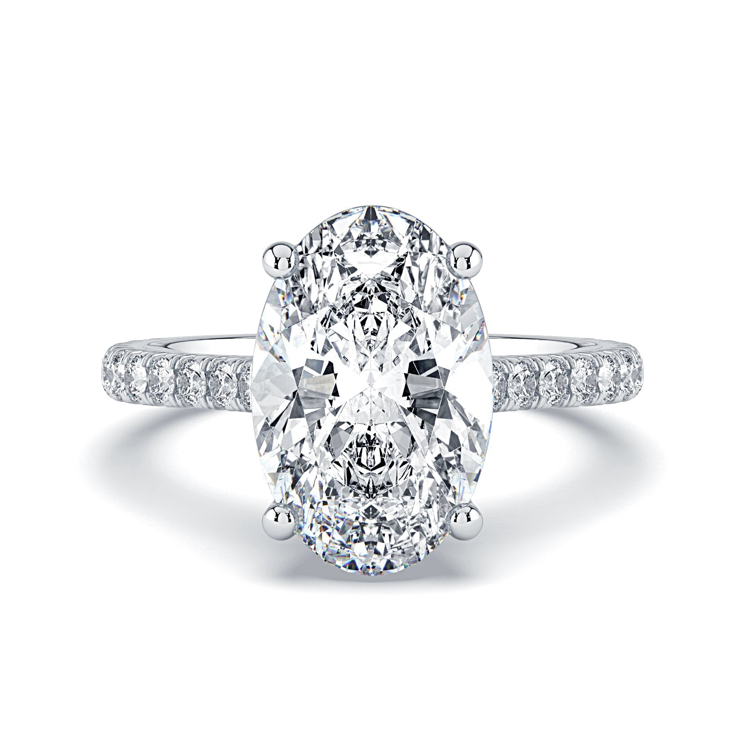 Oval Solitaire Pavé Diamond Engagement Ring - White