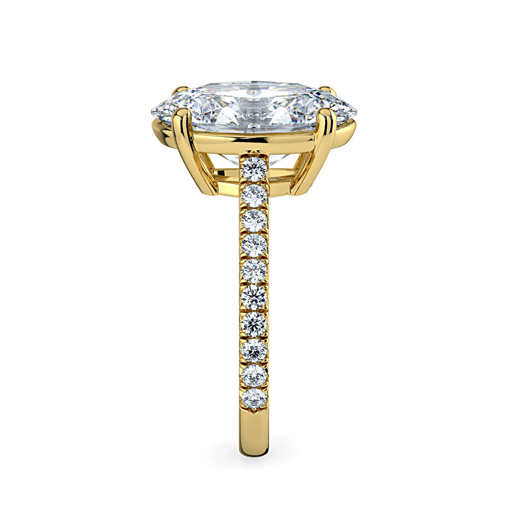Oval Solitaire Pavé Diamond Engagement Ring - Yellow