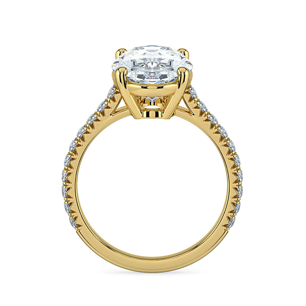 Oval Solitaire Pavé Diamond Engagement Ring - Yellow