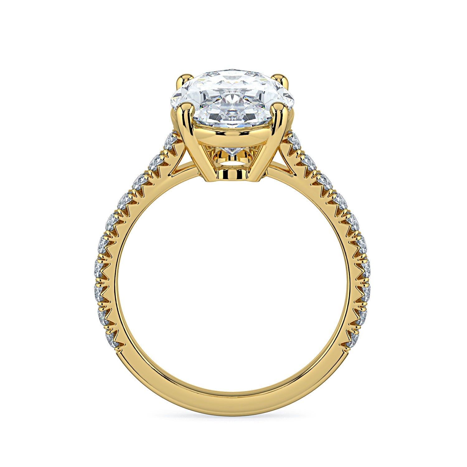 Oval Solitaire Pavé Diamond Engagement Ring - Yellow