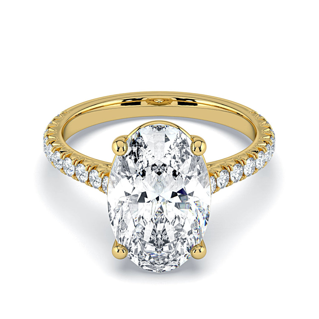 Oval Solitaire Pavé Diamond Engagement Ring - Yellow