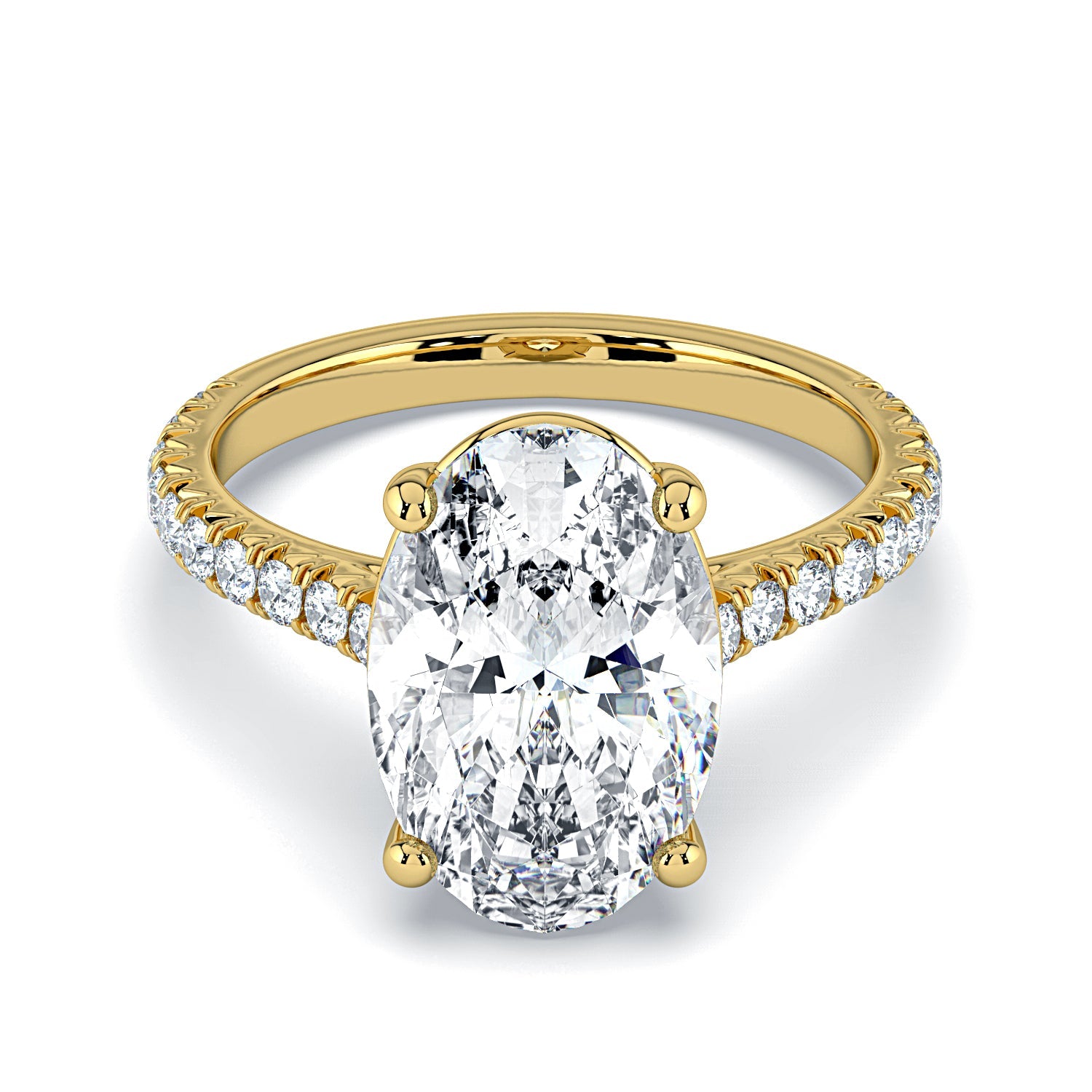 Oval Solitaire Pavé Diamond Engagement Ring - Yellow