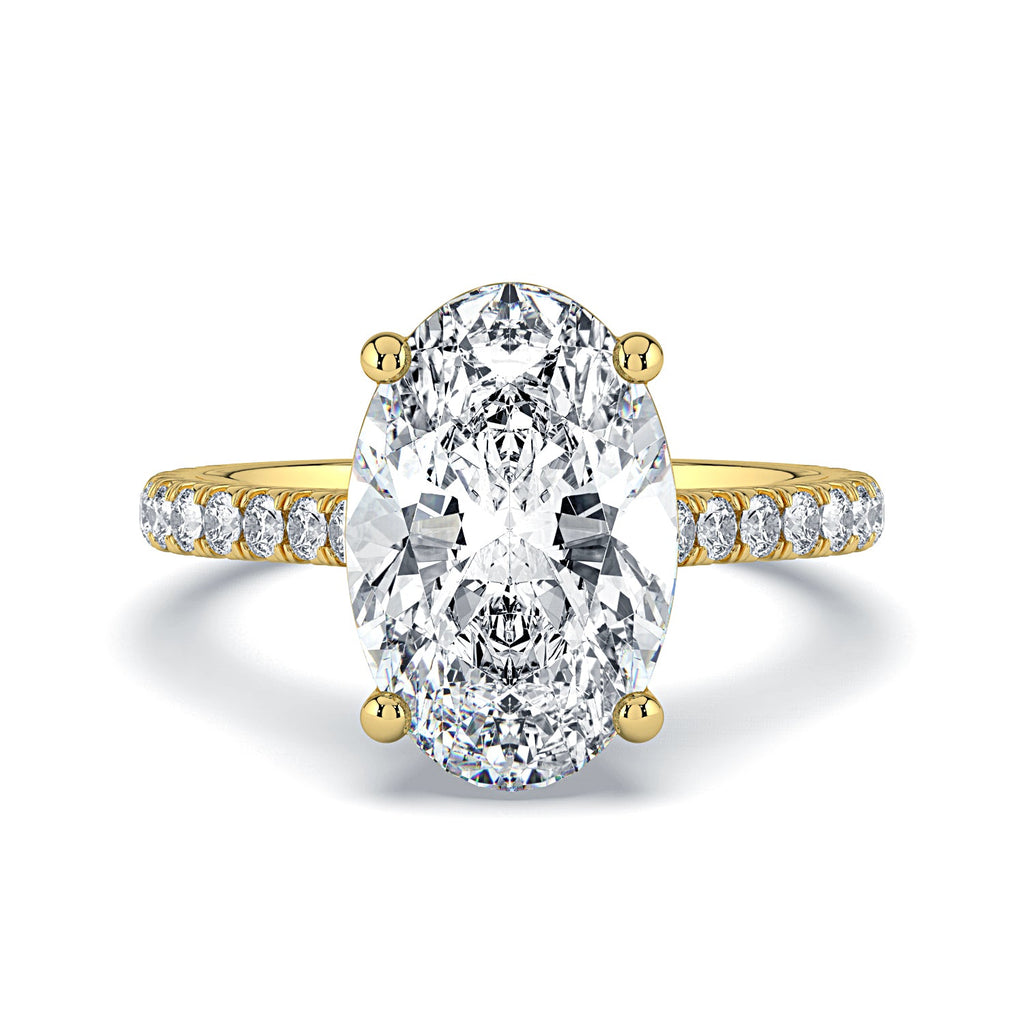 Oval Solitaire Pavé Diamond Engagement Ring - Yellow