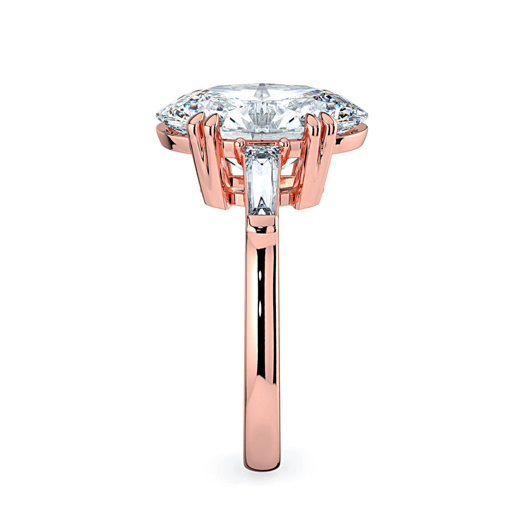 Oval & Tapered Baguette Diamond Engagement Ring - Rose