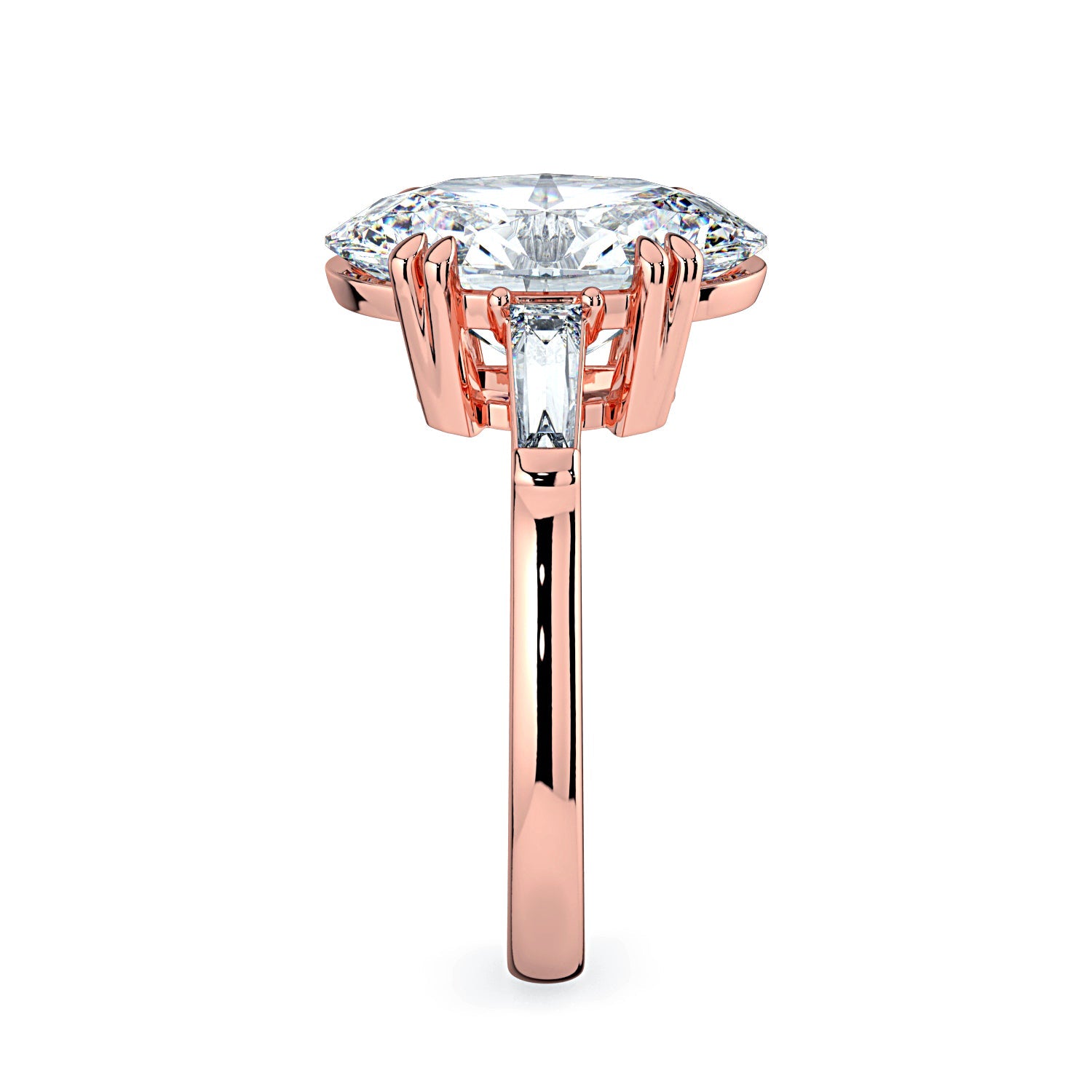 Oval & Tapered Baguette Diamond Engagement Ring - Rose