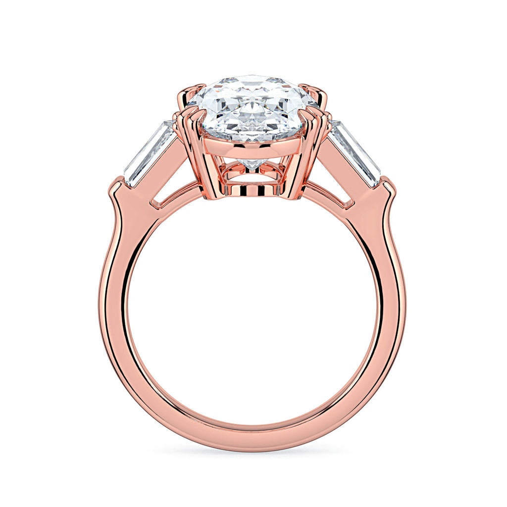 Oval & Tapered Baguette Diamond Engagement Ring - Rose
