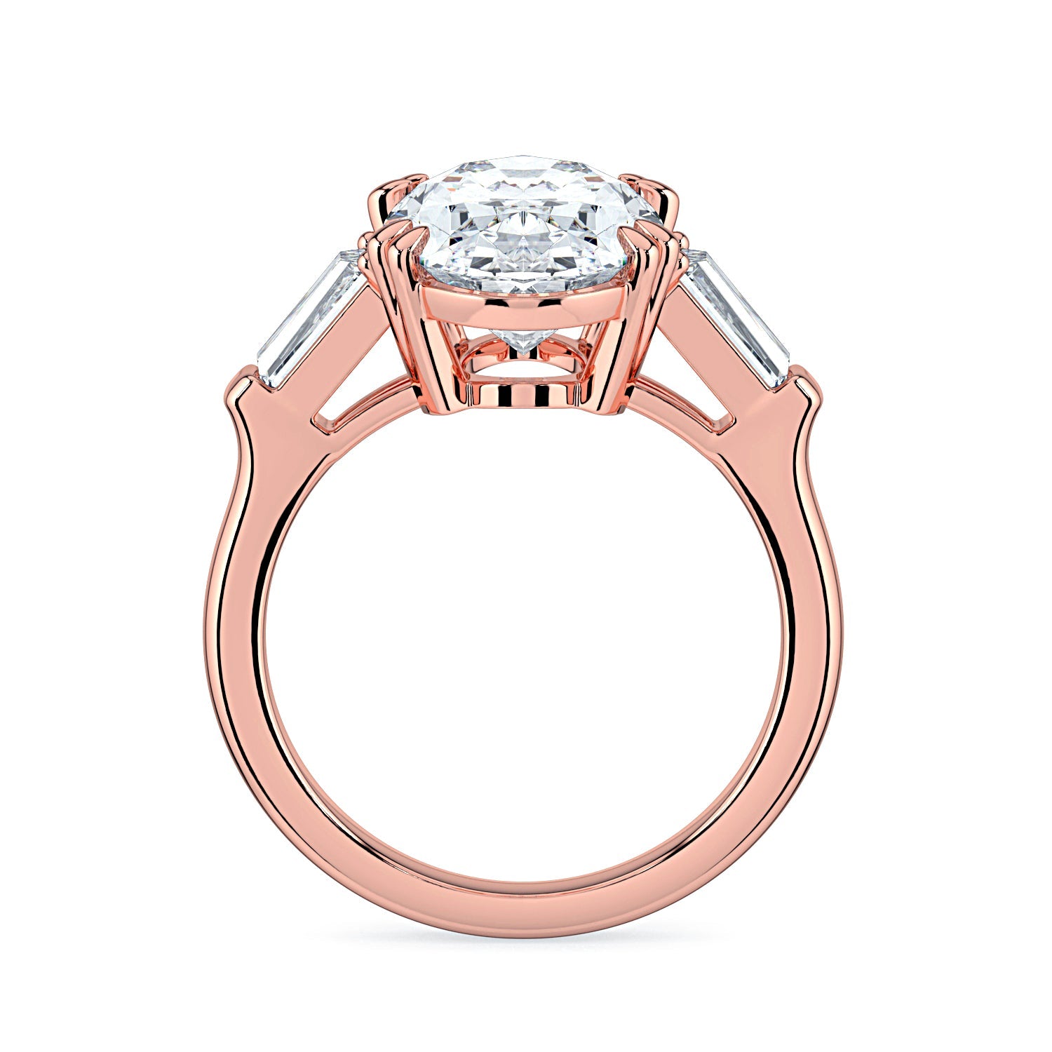 Oval & Tapered Baguette Diamond Engagement Ring - Rose
