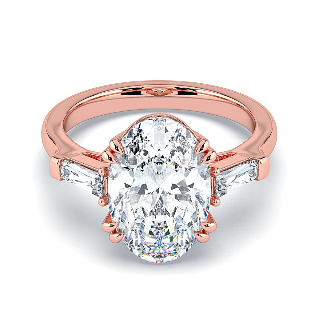 Oval & Tapered Baguette Diamond Engagement Ring - Rose