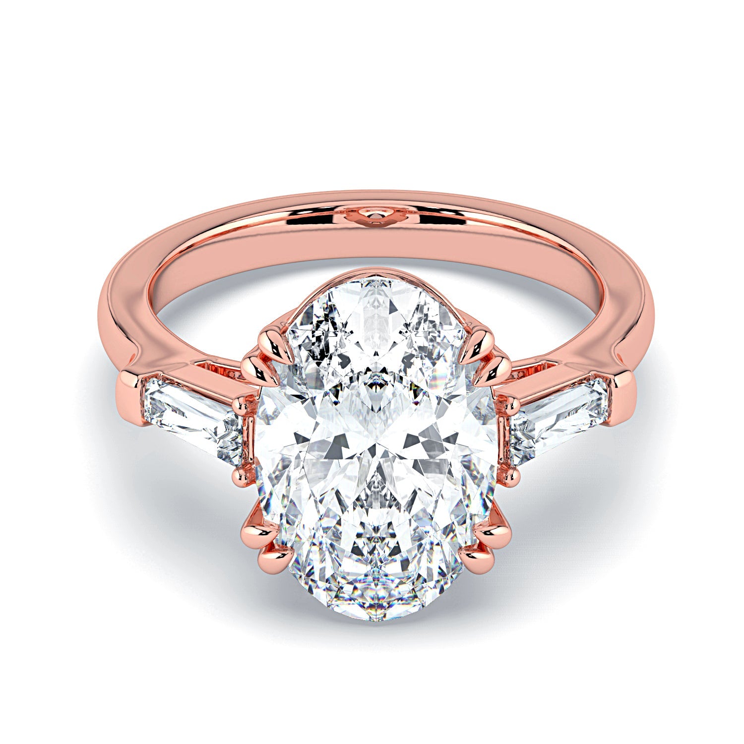 Oval & Tapered Baguette Diamond Engagement Ring - Rose