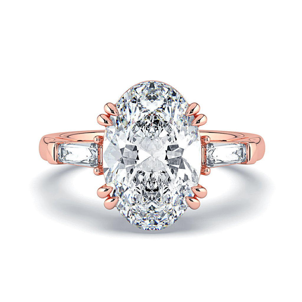 Oval & Tapered Baguette Diamond Engagement Ring - Rose