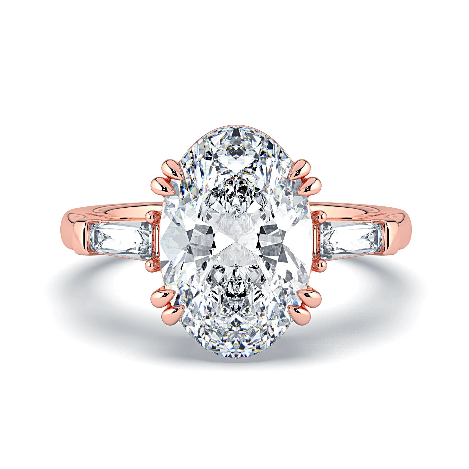 Oval & Tapered Baguette Diamond Engagement Ring - Rose