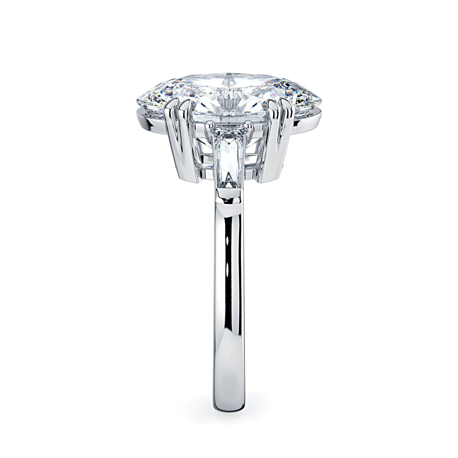 Oval & Tapered Baguette Diamond Engagement Ring - White