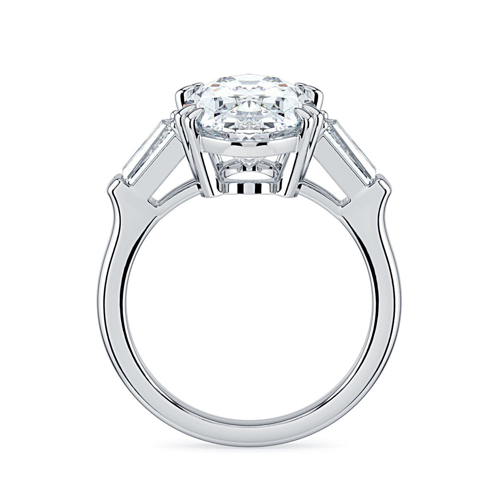 Oval & Tapered Baguette Diamond Engagement Ring - White