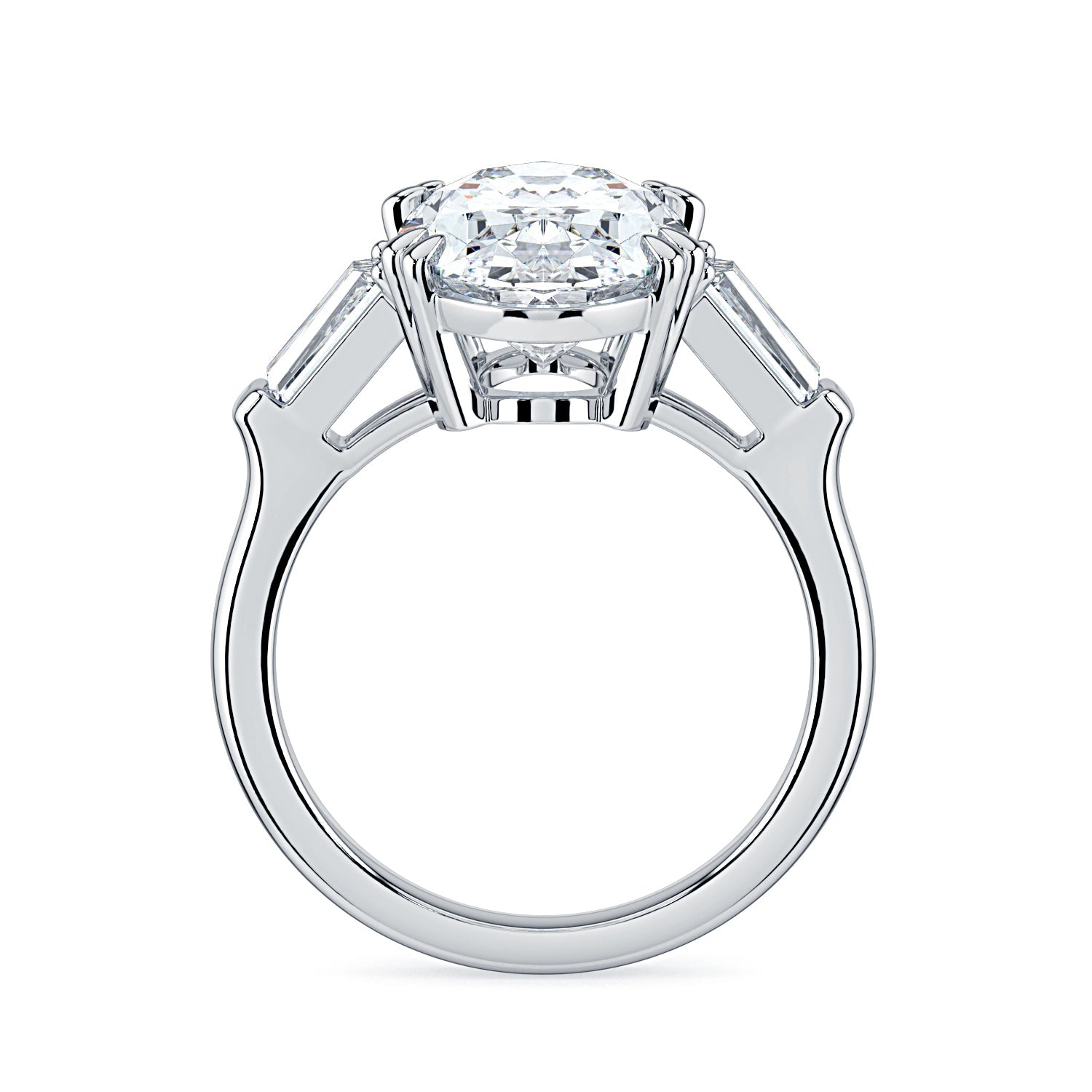 Oval & Tapered Baguette Diamond Engagement Ring - White