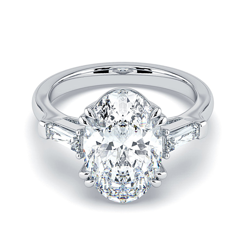 Oval & Tapered Baguette Diamond Engagement Ring - White