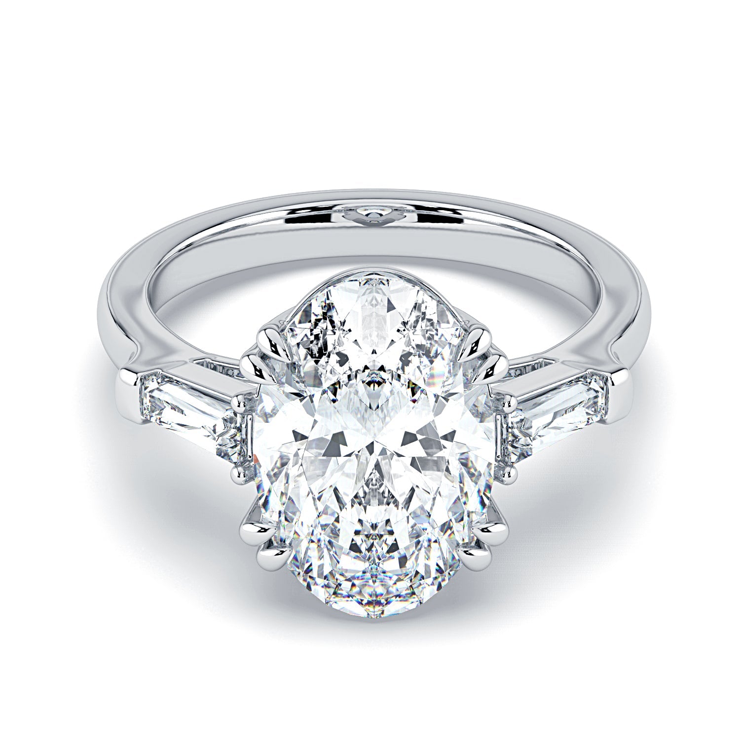 Oval & Tapered Baguette Diamond Engagement Ring - White