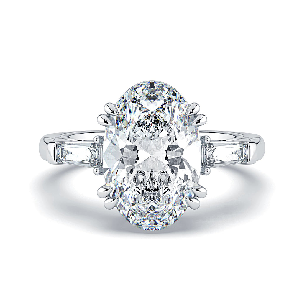 Oval & Tapered Baguette Diamond Engagement Ring - White