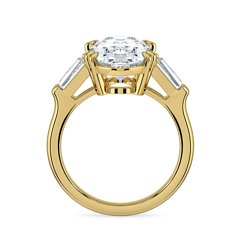 Oval & Tapered Baguette Diamond Engagement Ring - Yellow