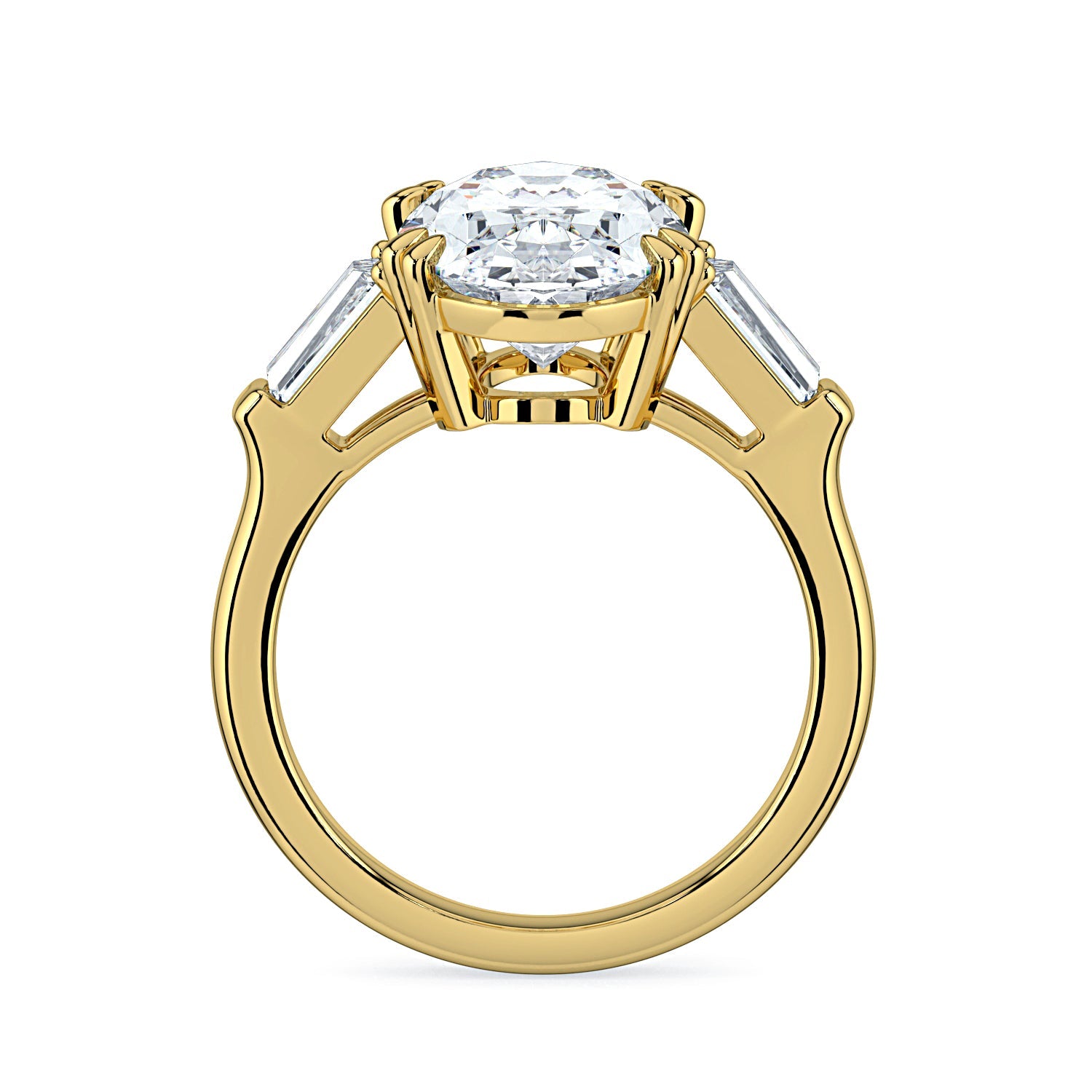 Oval & Tapered Baguette Diamond Engagement Ring - Yellow