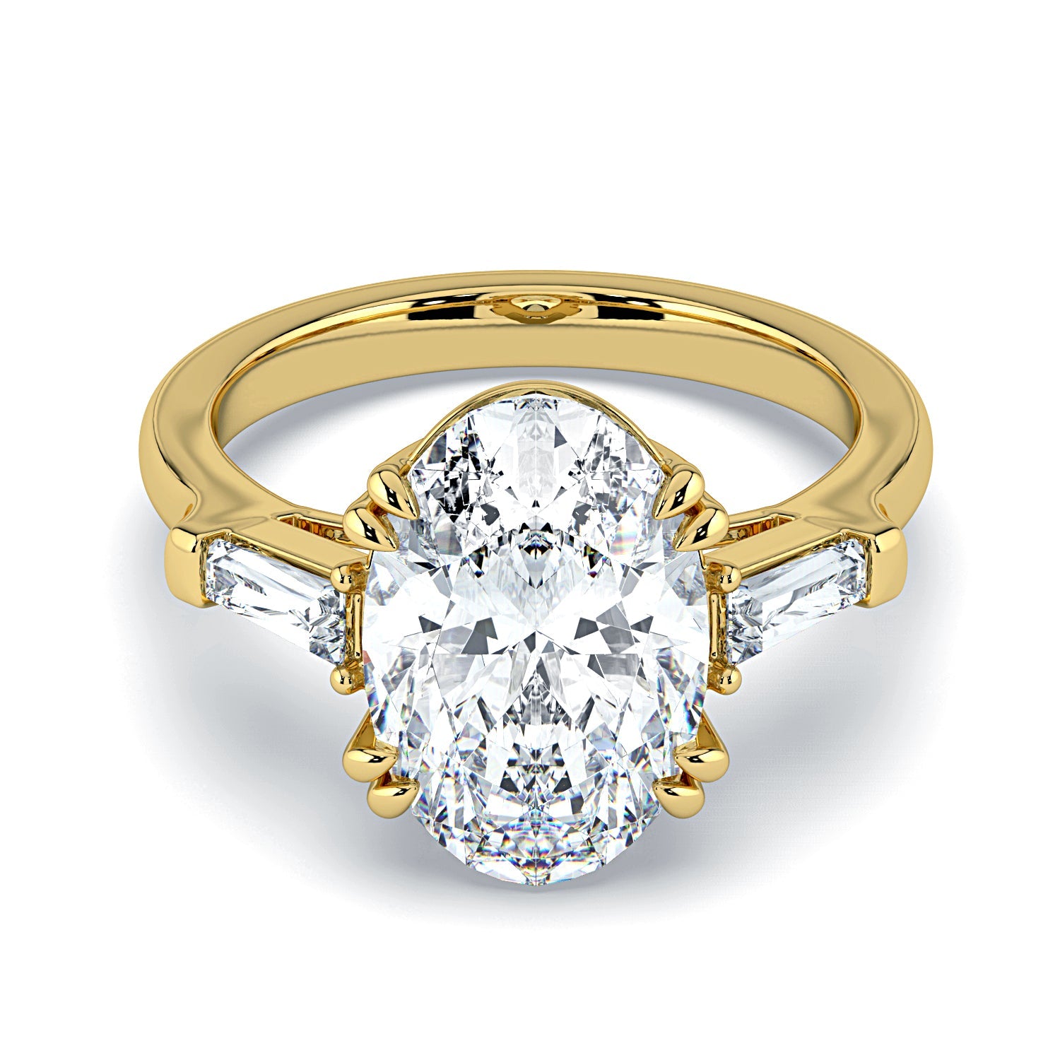 Oval & Tapered Baguette Diamond Engagement Ring - Yellow