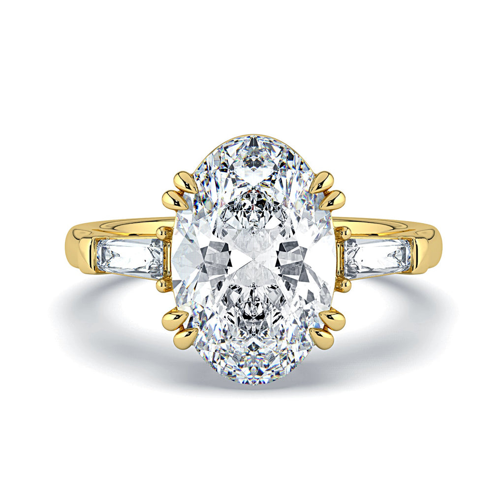 Oval & Tapered Baguette Diamond Engagement Ring - Yellow