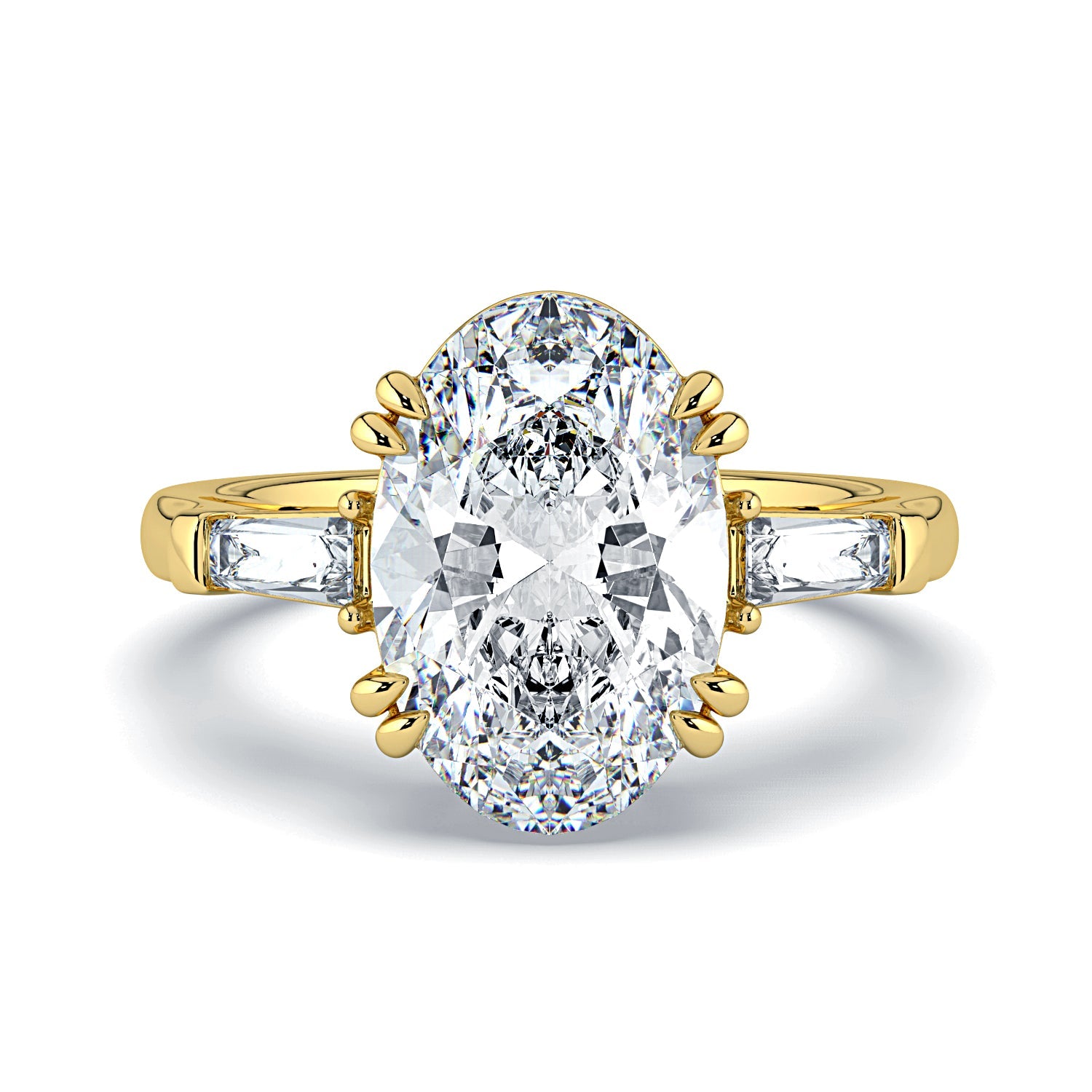 Oval & Tapered Baguette Diamond Engagement Ring - Yellow