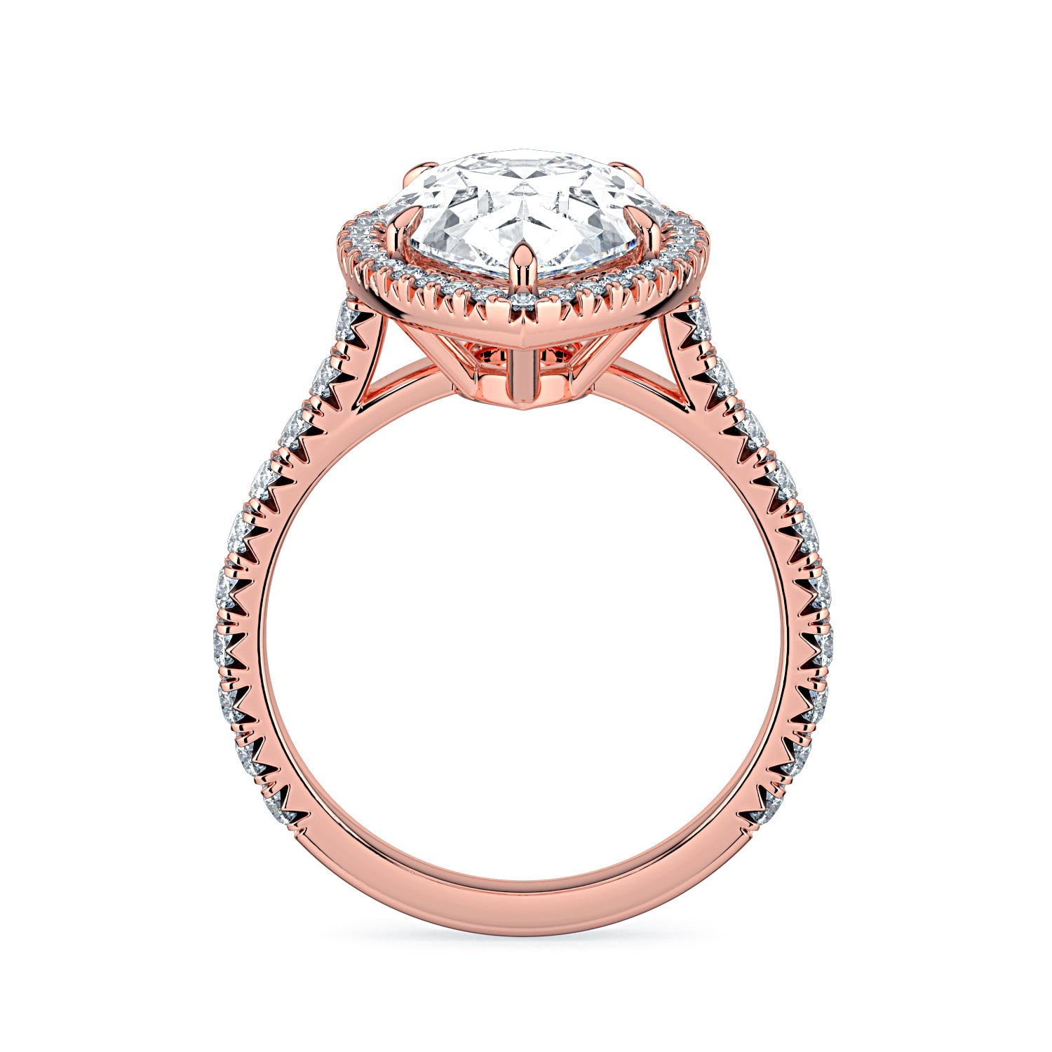Pear Shape Halo & Pavé Diamond Engagement Ring - Rose