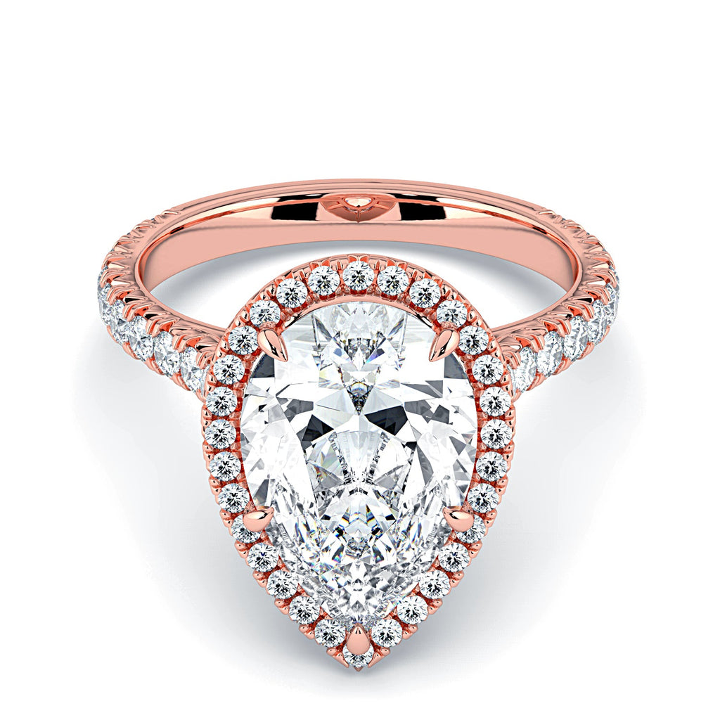 Pear Shape Halo & Pavé Diamond Engagement Ring - Rose
